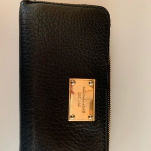 Michael Kors Black Leather Wallet with gold trim
